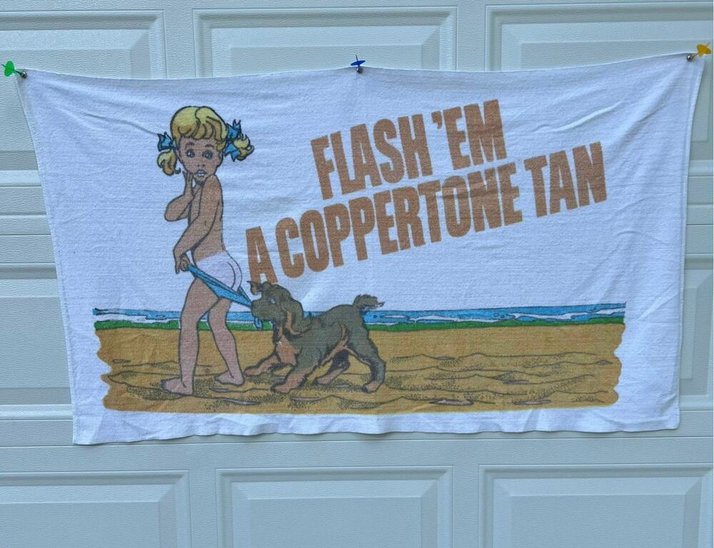 Coppertone Baby Sunscreen Vintage Beach Towel R.A. Briggs USA Made Advertisement